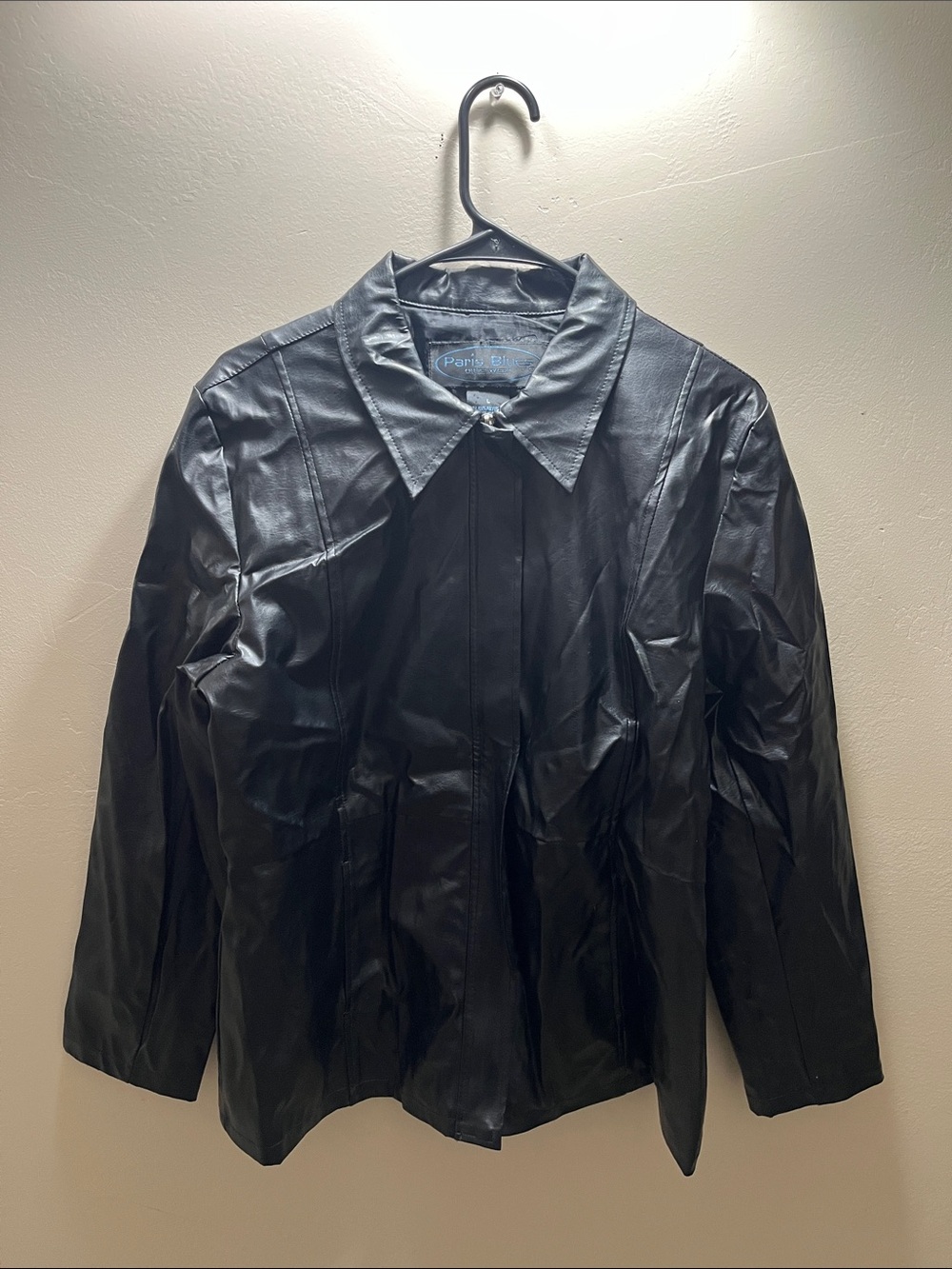 Paris Blues Black Faux Leather Pointed-Collar Jacket